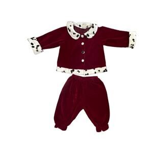 Vintage Unbranded Girls Burgundy Velvet Outfit Size‎ Large